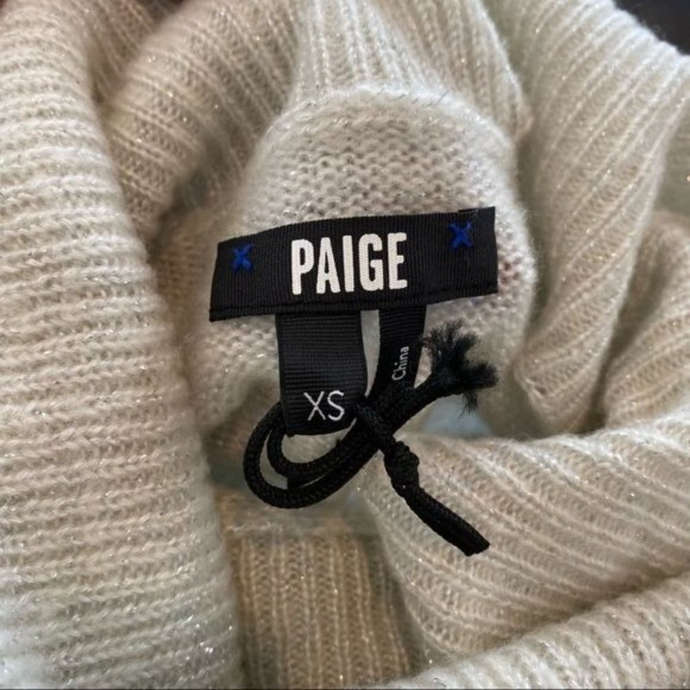 Paige Raundi Cold Shoulder CutOut Metallic Lurex Knit Relaxed Turtleneck Sweater - Picture 14 of 16